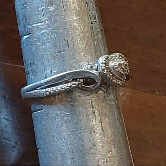 Vintage Designer JD 925 Diamond Heart Halo Sterling Silver Ring Size 6.75 - Picture 4 of 9
